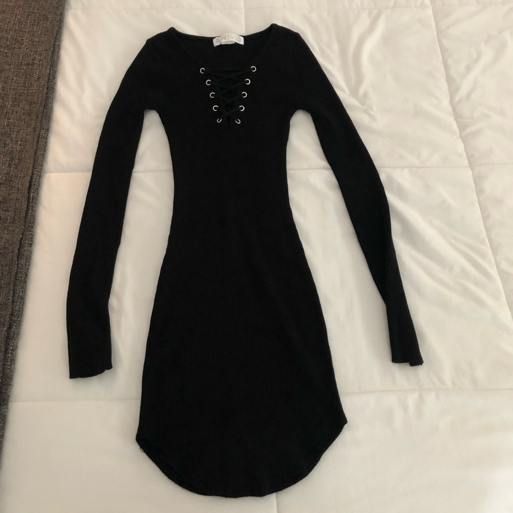 Lace Up Bodycon Sweater Dress